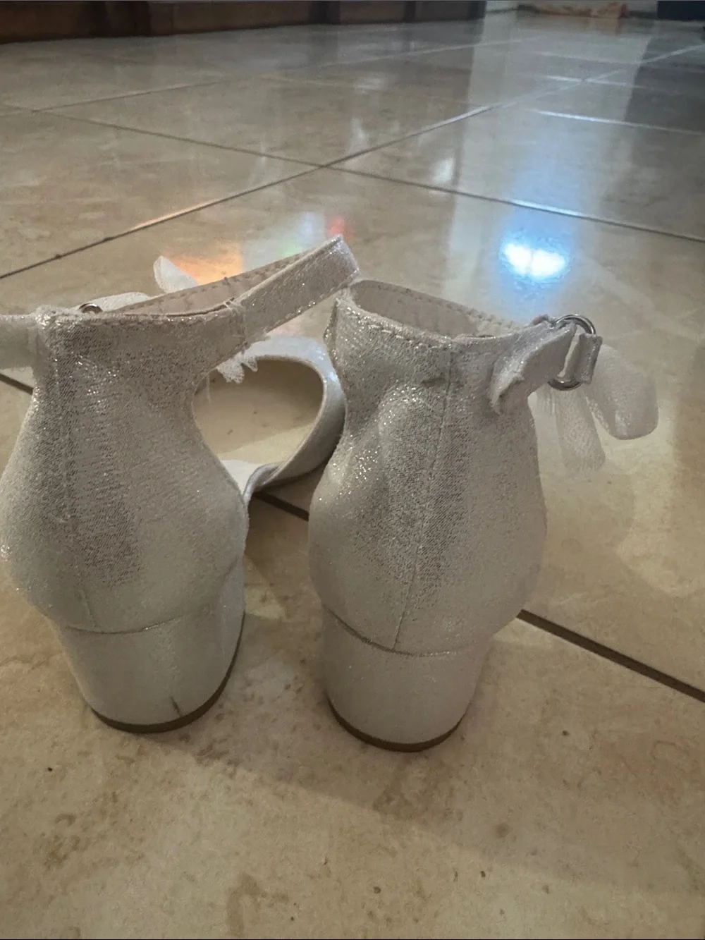 pop Girls Silver Glitter Bow Ankle-Strap Dress Shoes